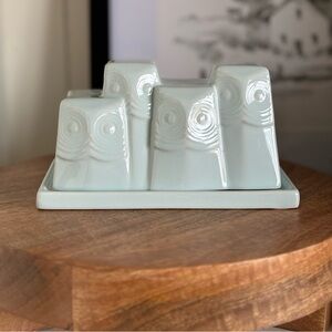 West Elm Owl Butter Dish Light Turquoise Blue